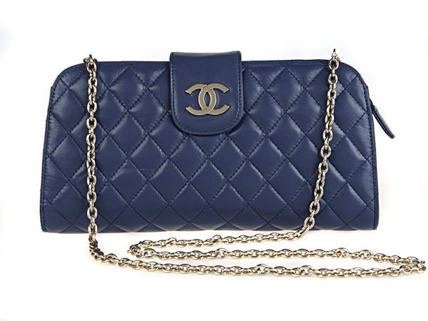 Fake Chanel A20163 Blue Lambskin Leather Cluth Bag On Sale
